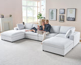 152" Modular Sectional Sofa, 6 Seats U Shaped Cloud Couch, White Linen