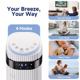 OLIXIS Tower Fan for Bedroom, 28dB Quiet Floor Standing Fan with Remote, 12H Timer, 5 Speeds, 4 Modes, LED Display, Portable Bladeless Oscillating Cooling Fan for Indoor, Home, Office - White
