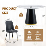 Vohuai Round Dining Table Set for 4, 45''Marble Grain Dining Room Table Set for 4 with Upholstered Chairs, Modern Dinner Table Set for Kitchen Dining Room