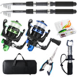 Tripquips Fishing Rod, 2PCS Telescopic Fishing Rod and Reel Combo with Fishing Pliers and Lip Gripper, Pre-Loaded Spinning Reel Combo Set, Fishing Pole with Carrier Bag Fishing Gear(Blue & Green) Tripquips