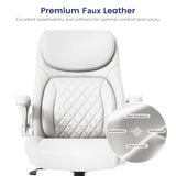 Nouhaus Ergonomic Office Chair Premium Leather Adjustable Lumbar Support & Armrests, High Back Comfy Desk Gaming Chairs Executive Computer Swivel Chair Tilt Function(Posture,White)