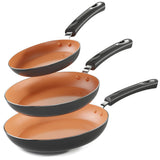 Utopia Kitchen Nonstick Cookware 3 Piece Set, Non-Stick Frying Pans with Induction Bottom, 8, 9.5 & 11 Inches Frying Pans with Bakelite Handles, PFOA Free, Grey & Copper