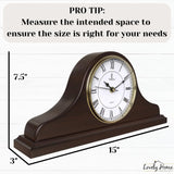 Mantel Clock Battery Operated - Wooden Mantle Clock - 15x7.5 - Silent, Made of Real Wood & Easy to Read - for Living Room Decor Above Fireplace Mantel, Office, Shelf, Table & Home Décor Gift