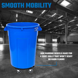 Blue 44 Gallon Trash Can Set (Trash Can, Quiet Dolly, and Reinforced Lid), Construction Grade