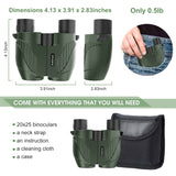 20X25 Compact Binoculars for Adults and Kids,Large Eyepiece Waterproof Binocular，Easy Focus Small Binoculars for Bird Watching,Hiking and Concert, Green Rodcirant