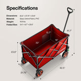 VIVOSUN Collapsible Folding Wagon, 350 lb Load-Bearing Outdoor Utility Cart with Silent Universal Wheels, Cup Holders &Side Pockets