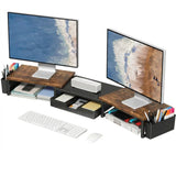 OPNICE Desk Organizers and Accessories, Dual Monitor Stand Riser with Drawer and 2 Pen Holders, Desk Shelf Computer Racks & Printer Stand for Office Workspace Organizers, Desktop Organization (Rustic Brown)