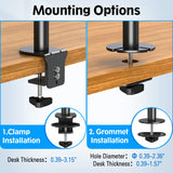 MOUNTUP Dual Monitor Stand, Vertical Monitor Mount for 2 Max 32 inch Stack Screen Monitors, Height Adjustable, Swivel, Tilt Monitor Desk Mount with C Clamp Grommet Base, Home Office