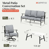 MIXPATIO 4-Piece Wrought Iron Patio Conversation Set, Swivel Chairs, Grey