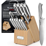 Kuisine Premium Sharp Knife Set Carbon Steel Forged,Ergonomic Handle Knife Block Set,Kitchen Block Knife Set,Chef Knife Set Built-in Sharpener(Silver Pro, 15PCS)