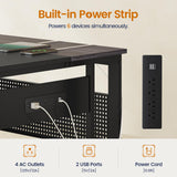 71 in Executive Desk with Power Outlets, Reversible L Shaped Computer Desk with File Drawers & Storage Shelves