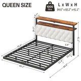 ChicZhiNest Queen Floating Bed Frame with Headboard, LED Floating Bed Frames with Charging Station and Upholstered Backrest, Storage Shelf, No Box Spring Needed, Easy Assembly, Noise-Free, Black