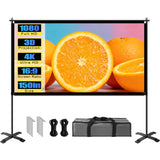 XIAOHUI Outdoor 150inch Projector Screen with Stand, Portable Projector Screen with Carry Bag Windproof Fixing Rope, Indoor 4K HD Movie Projection Screen for Room Outside Home Theater Backyard, 16:9