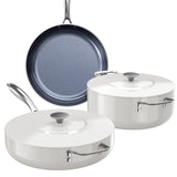 Nuwave Essential Series 5PC Ceramic Cookware Set PFAS-Free, G11 Duralon Blue Coating, Pots and Pans Set Non Stick, Diamond Scratch-Resistant