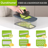 Ourokhome Food Chopper Manual Hand with Container, Mandolin Vegetable Slicer Onion Dicer with 8 Blades, Veggie Shredder (8 in 1, Gray)