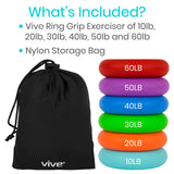 Vive Hand Strengthener Grip Ring (6 Pack) - Forearm Ring Hand Exercisers - Silicone Squeezer Gripper for Muscle Strengthening Training Tool - Arthritis Finger Physical Therapy PT Kit Trainer Vive