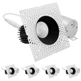 LUXRITE 3-Inch LED Trimless Recessed Spotlight with Black Reflector Trim Replacement 15W 1100LM 2700K-5000K, 60° Beam Angle, Dimmable, Push-n-Lock, CRI90, Damp & IC Rated, ETL White + Black (4 Pack)