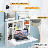 Wall-Mounted Computer Desk, Floating Desk with Storage Drawer & Shelves