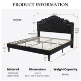 SHA CERLIN Full Size Bed Frame with Adjustable Headboard/Velvet Upholstered/Diamond Button Tufted and Metal Studs/No Box Spring Needed/Wood Slat Support/Easy Assembly/Black