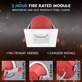 LUXRITE 6-Pack 4 Inch Square LED Recessed Lights with J-Box, 5CCT 2700K-5000K, 2 Hour Fire Rating, 15 Watts, 1000 Lumens, 38° Spotlight, Dimmable, IC Rated, Wet Rated, ETL - Smooth Trim