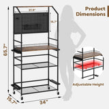 Kikihouse 4-Tier Heavy Duty Fishing Rod Holders for Garage with Pegboard and Hooks, 65.7" Lockable Wheels Fishing Rod Rack Storage Up to 12 Rods, Fishing Pole Stand for Fishing Gear & Equipment