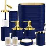 InnJoey Bathroom Set, 10PC Bathroom Accessory Set, Blue Bathroom Accessories, Navy Blue and Gold Bathroom Set with Trash Can, Soap Dispensers