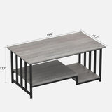 Masigle Coffee Table, 2-Tier Coffee Table with Storage, 39.4" Farmhouse Wooden Center Table, Easy to Assemble, for Living Room, Wash Gray