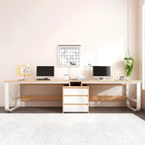 Large Double Gaming Desk for 2 Wooden Writing Table for Home Office 94.48in Long Study Desk Modern Two Person Computer Desk (White)