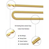 Porment Cuban Link Chain for Men and Women 18k Gold Plated 925 Sterling Silver Chain Hypoallergenic Fade-Resistant，16 18 20 22 24 Inch 4mm Diamond Cut Mens Silver Chain Durable Waterproof Smooth Gift Ready Jewelry