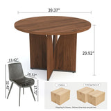 HIPIHOM Modern Round Dining Table Set for 4, 39.4" Walnut Kitchen Table with 4 PU Leather Chairs, 5-Piece Mid-Century Dining Room Set for Small Spaces, Pedestal Base