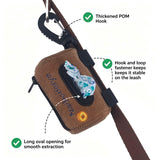 Cute Dog Poop Bag Holder with Hook-and-Loop Attachment, Double Layer Fabric Waste Bag Dispenser for Leashes, Includes Starter Roll for Easy Pet Cleanup (Brown)