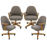 Set of 4 Chairs w/Swivel Tilt, Luxe Wooden Arm All-Metal Pedestal Base Chairs with Wheels for Kitchen