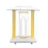 Church Pulpit, Acrylic Pulpit with Wheels,Led Church Podium with Rollers& Vertical Reading Platform