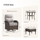Luxury Patio Furniture Set with Swivel Chairs & 6-Inch Thick Cushions, Outdoor High Back Swivel Rocker Patio Chairs, 5PCS Wicker Outdoor Furniture Set for Porch, Yard, Deck, Poolside, Brown/Beige