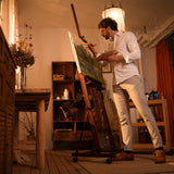 MEEDEN Large Studio Artist Easel, Holds Max Canvas 48", Solid Beech Wood H-Frame Easel with Large Storage Tray, Adjustable Art Painting Easel Stand with Wheels for Beginners & Artists, Deep Walnut