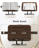 Book Stands for Reading,Adjustable Book Holder with 360° Rotating Metal Base,Foldable Cookbook Stand, Reading Hands Free with ABS Expandable Page Clips for Recipe,Textbook,Laptop