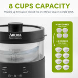 Aroma Housewares Professional 8-Cup (Cooked) SmartCarb Multicooker and Flavor-Lock Food Steamer for Low-Carb Rice and Grains, Glass Inner Pot, Black (AMC-800), Transparent Glass, 4 Cup Uncooked Rice
