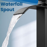 Airuida Vessel Sink Faucet, Tall Waterfall Bathroom Faucet, Single Handle One Hole Mixer Bowl Tap with Large Rectangular Spout, Bar Sink Faucet Lavatory Vanity- Matte Black