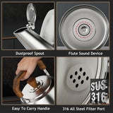 316 Stainless Steel Whistling Water Kettle for Stove Top, Large Capacity Tea Kettle with Handle, Hot Water Fast to Boil Tea Pot, Classic Kitchen Stovetop Kettle(4L/4.2 Quarts, Glossy)
