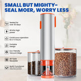 Compact Handheld Vacuum Sealer for Food with Vacuum Food Storage Bags, Mason Jars, Wine Preservers, Inflatable Sports Balls. Includes 20 Bags and 4 Lids