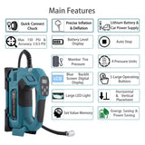 Tire Inflator Portable Air Compressor, 150 PSI with Extension Hose, Exhaust & Quick Air Chuck for Car Motorcycle Bike & Ball(Require Battery Not Include)