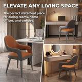 Quvex Modern Scratch-Resistant Leather Dining Chairs Set of 2 with Arms, Upholstered Kitchen & Dining Room Chairs with Ergonomic Curved Back, Thick Cushion Seat & Heavy-Duty Metal Legs, Grey