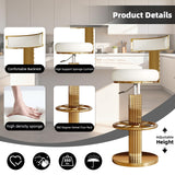 Swivel Bar Stools, Counter Height Stools with Gold Stainless Steel, White