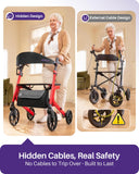 Kekoy Bariatric Rollator Walker for Seniors with Seat, 500 lbs Heavy Duty Walker, 19.5" Extra-Wide Seat, 10" All-Terrain Wheels, Adjustable Height, Foldable Rolling Walker, Hidden Brake Cables, Red