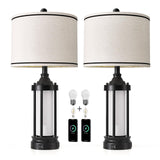 25'' Table Lamps for Bedroom Living Room Lamps Set of 2 Farmhouse Nightstand Bedside Lamps with USB Ports, Built-In Frosted Glass Night Light Industrial Metal Night Stand Lamp, Bulbs Included, Black