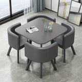 Small Space Square 4-Person Dining Table and Chair Set, Office Reception Conference Table Chairs for Kitchen (Gray)