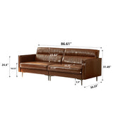 NessCarsti 86" Mid-Century 3-Seater PU Leather Sofa with High-Density Foam
