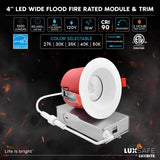 LUXRITE 6-Pack 4 Inch LED Recessed Lights with J-Box, 5CCT 2700K-5000K, 2 Hour Fire Rating, 15 Watts, 1000 Lumens, 60° Spotlight, Dimmable, IC Rated, Wet Rated, ETL - Smooth Trim