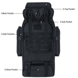 Nayubo 80L Hiking Backpack Camping Travel Daypack Waterproof Adjustable Extra Large Backpack Climbing Trekking Outdoor Sport Bag Molle Rucksack for Men Women (Black)