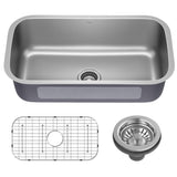 KRAUS Premier 32 3/8 inch Undermount Single Bowl 18-Gauge Stainless Steel Kitchen Sink with Bottom Grid and Strainer, KBU44